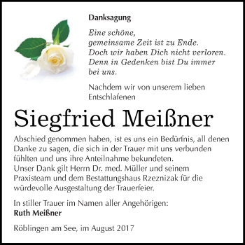 Traueranzeige von Siegfried Meißner von Super Sonntag SGH Mansf. Land
