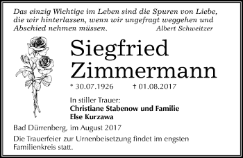 Traueranzeige von Siegfried Zimmermann von Mitteldeutsche Zeitung Merseburg/Querfurt