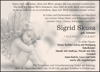 Traueranzeige von Sigrid Skusa von Mitteldeutsche Zeitung Köthen