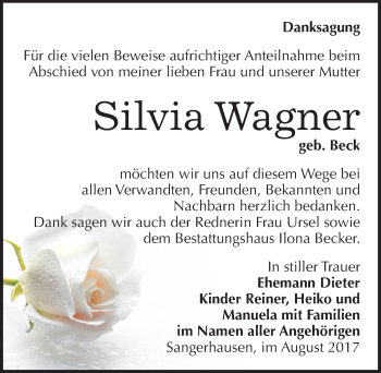 Traueranzeige von Silvia Wagner von Mitteldeutsche Zeitung Sangerhausen