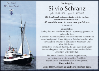Traueranzeige von Silvio Schranz von Mitteldeutsche Zeitung Köthen