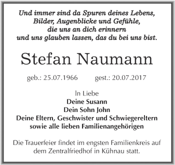 Traueranzeige von Stefan Naumann von WVG - Wochenspiegel Dessau / Köthen
