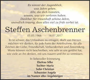 Traueranzeige von Steffen Aschenbrenner von WVG - Wochenspiegel Merseburg
