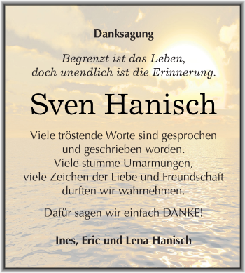 Traueranzeige von Sven Hanisch von Wochenspiegel Mansfelder Land
