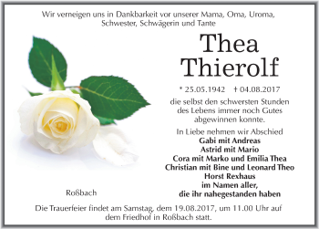 Traueranzeige von Thea Thierolf von Mitteldeutsche Zeitung Naumburg/Nebra