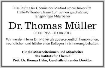 Traueranzeige von Thomas Müller von Mitteldeutsche Zeitung Halle/Saalkreis