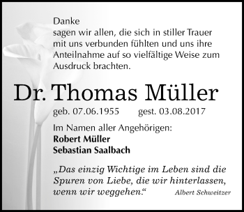 Traueranzeige von Thomas Müller von Mitteldeutsche Zeitung Halle/Saalkreis