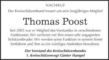 Traueranzeige von Thomas Poost von Super Sonntag Quedlinburg