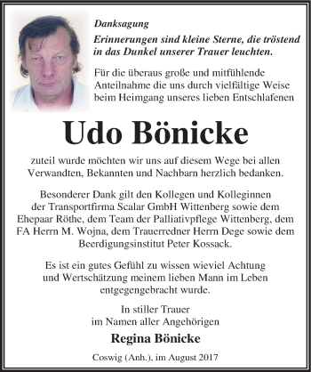 Traueranzeige von Udo Bönicke von Mitteldeutsche Zeitung Dessau-Roßlau