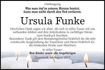 Traueranzeige von Ursula Funke von Wochenspiegel Mansfelder Land