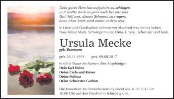Traueranzeige von Ursula Mecke von Mitteldeutsche Zeitung Halle/Saalkreis