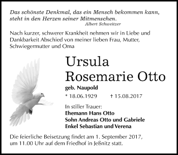 Traueranzeige von Ursula Rosemarie Otto von Mitteldeutsche Zeitung Bitterfeld