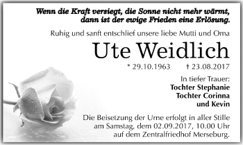 Traueranzeige von Ute Weidlich von Mitteldeutsche Zeitung Merseburg/Querfurt