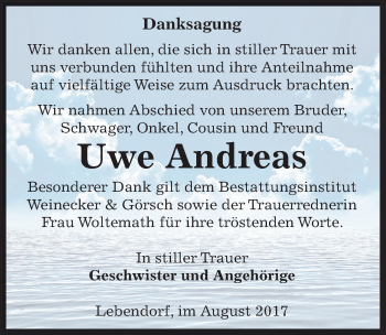 Traueranzeige von Uwe Andreas von Mitteldeutsche Zeitung Bernburg