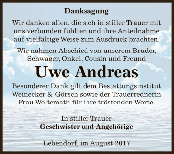 Traueranzeige von Uwe Andreas von Super Sonntag Bernburg