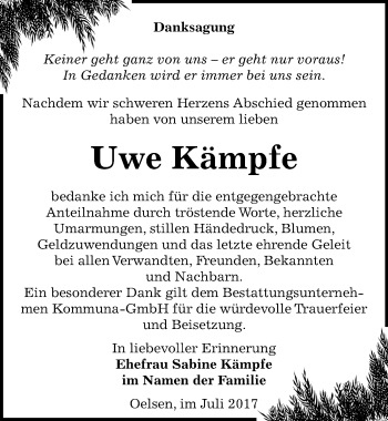 Traueranzeige von Uwe Kämpfe von Mitteldeutsche Zeitung Zeitz