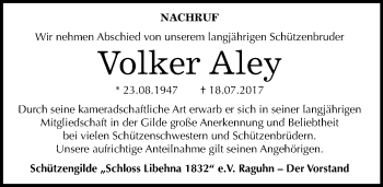 Traueranzeige von Volker Aley von Mitteldeutsche Zeitung Bitterfeld