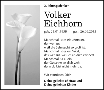 Traueranzeige von Volker Eichhorn von Mitteldeutsche Zeitung Naumburg/Nebra