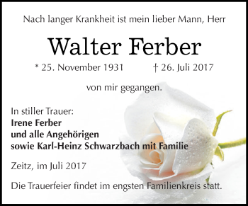 Traueranzeige von Walter Ferber von Super Sonntag Zeitz