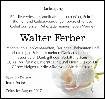 Traueranzeige von Walter Ferber von Super Sonntag Zeitz