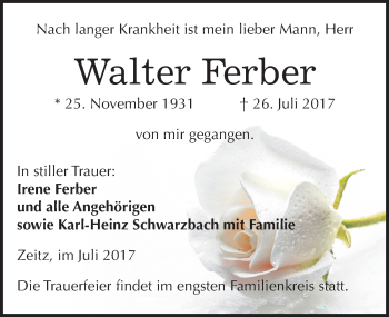 Traueranzeige von Walter Ferber von Mitteldeutsche Zeitung Zeitz
