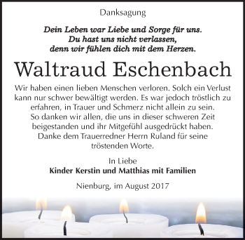 Traueranzeige von Waltraud Eschenbach von Mitteldeutsche Zeitung Bernburg