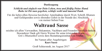 Traueranzeige von Waltraud Sasse von Mitteldeutsche Zeitung Aschersleben