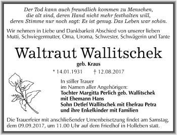Traueranzeige von Waltraut Wallitschek von Mitteldeutsche Zeitung Halle/Saalkreis