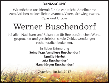 Traueranzeige von Werner Buschendorf von Mitteldeutsche Zeitung Zeitz