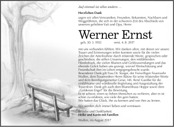 Traueranzeige von Werner Ernst von WVG - Wochenspiegel Dessau / Köthen