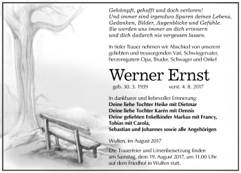 Traueranzeige von Werner Ernst von Mitteldeutsche Zeitung Köthen