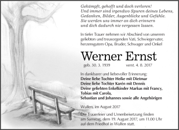 Traueranzeige von Werner Ernst von WVG - Wochenspiegel Dessau / Köthen