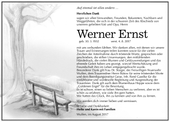 Traueranzeige von Werner Ernst von Mitteldeutsche Zeitung Köthen