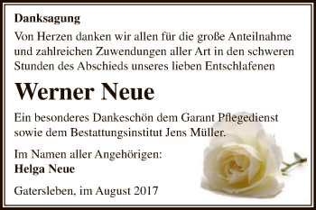 Traueranzeige von Werner Neue von Super Sonntag Aschersleben