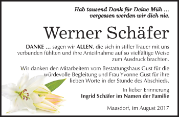 Traueranzeige von Werner Schäfer von Mitteldeutsche Zeitung Köthen
