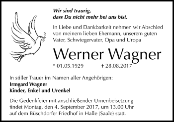 Traueranzeige von Werner Wagner von Mitteldeutsche Zeitung Halle/Saalkreis