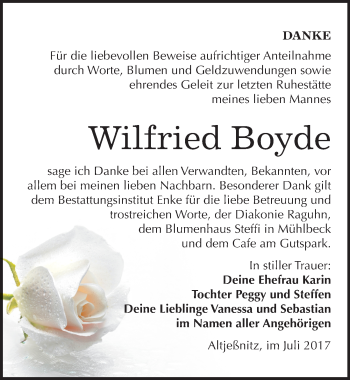 Traueranzeige von Wilfried Boyde von Mitteldeutsche Zeitung Bitterfeld