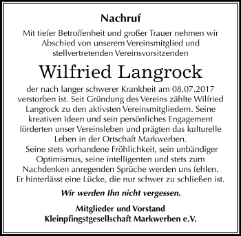 Traueranzeige von Wilfried Langrock von Mitteldeutsche Zeitung Weißenfels