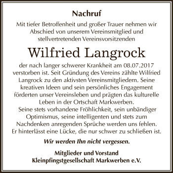 Traueranzeige von Wilfried Langrock von WVG - Wochenspiegel NMB / WSF / ZTZ