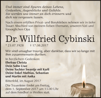 Traueranzeige von Willfried Cybinski von Mitteldeutsche Zeitung Bitterfeld