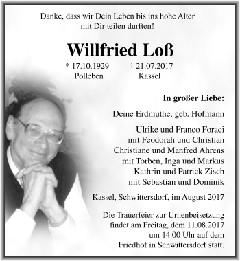 Traueranzeige von Willfried Loß von Mitteldeutsche Zeitung Halle/Saalkreis
