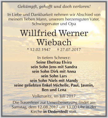 Traueranzeige von Willfried Werner Wiebach von Mitteldeutsche Zeitung Mansfelder Land