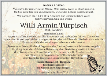 Traueranzeige von Willi Armin Türpisch von Mitteldeutsche Zeitung Zeitz
