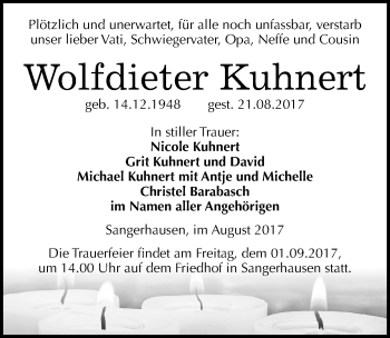 Traueranzeige von Wolfdieter Kuhnert von Mitteldeutsche Zeitung Sangerhausen