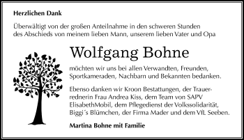 Traueranzeige von Wolfgang Bohne von Mitteldeutsche Zeitung Halle/Saalkreis