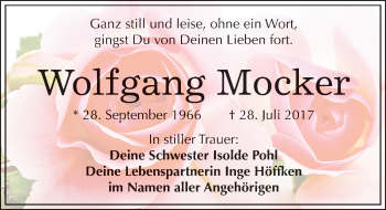 Traueranzeige von Wolfgang Mocker von Mitteldeutsche Zeitung Bitterfeld