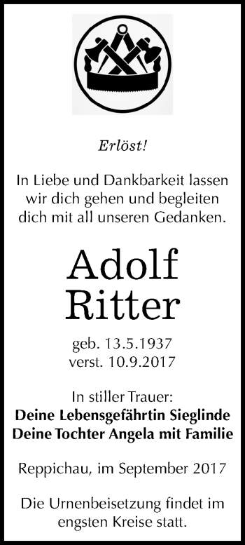 Traueranzeige von Adolf Ritter von Mitteldeutsche Zeitung Köthen