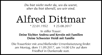 Traueranzeige von Alfred Dittmar von Mitteldeutsche Zeitung Quedlinburg