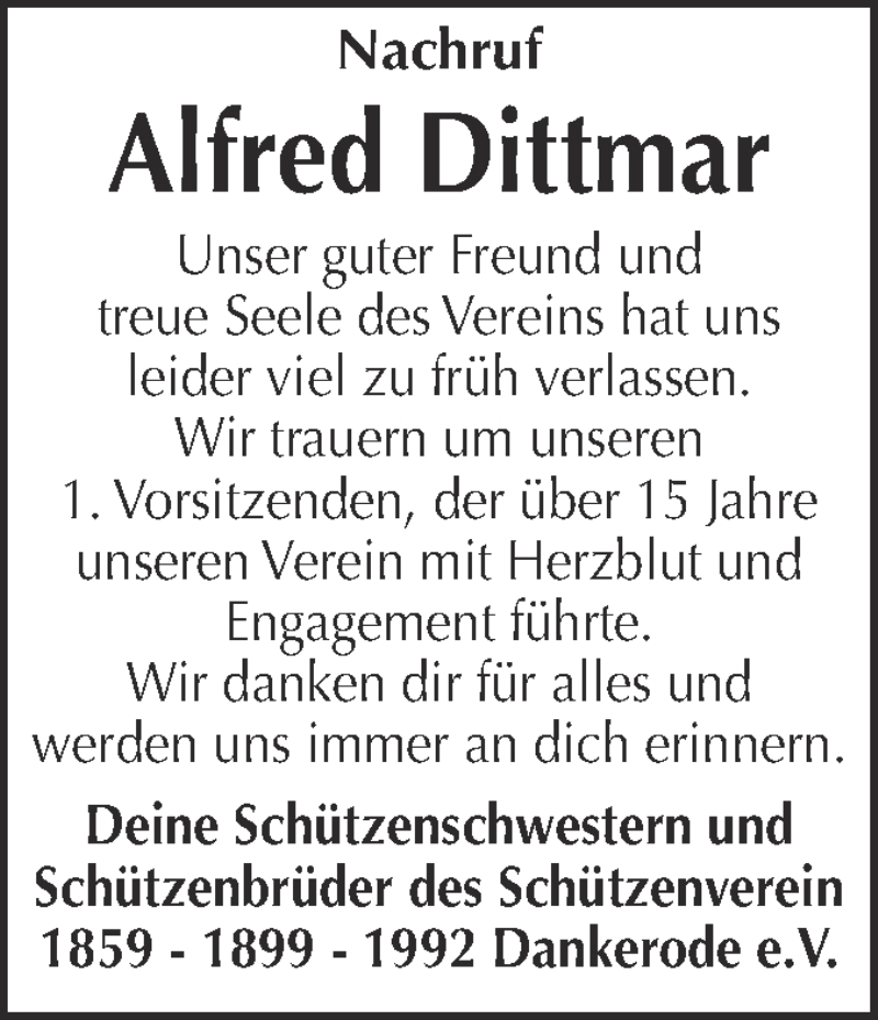  Traueranzeige für Alfred Dittmar vom 02.09.2017 aus Super Sonntag Quedlinburg