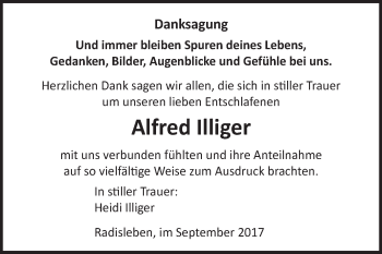 Traueranzeige von Alfred Illiger von WVG - Wochenspiegel Quedlinburg
